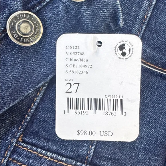 Free People We The Free Jayde Flare Jeans Tulsa Blue Dark Wash Size 27 - Picture 15 of 15